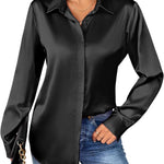Nadorine Women's Satin Blouse Elegant V-Neck Silk Blouse (DE Only)