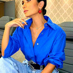 Nadorine Cotton Button Down Shirts Long Sleeve V Neck Tops