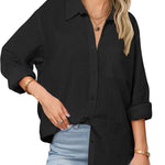 Nadorine Linen Button Down Shirts  Long Sleeve Cotton Gauze Tops