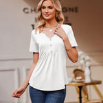 Nadorine Tunic Tops V Neck Loose Fit Short Sleeve Shirt (DE Only)