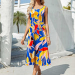 Nadorine Floral Beach Sundress Casual A-Line Midi Tank Dresses