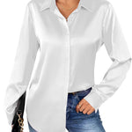 Nadorine Women's Satin Blouse Elegant V-Neck Silk Blouse (DE Only)