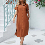 Nadorine Women's Short Sleeve Button Down Blouse Dress (DE Only)