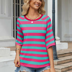 Nadorine Oversized Loose Fit Short Sleeve Striped Tops