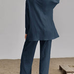 Women 2 Piece Outfits Sets Linen Button Down Long Sleeve Shirts and Wide Leg Pants Sets - Nadorine (Us Only)