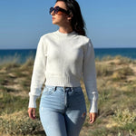 Nadorine Women's Fall Crewneck Cropped Sweater