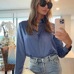 Nadorine Cotton Button Down Shirts Long Sleeve V Neck Tops