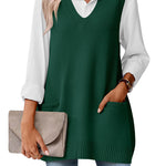 Stylish V-neck Sweater Knit Vest with Pocket (US Only)