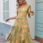 Nadorine Midi Floral Flutter Short Sleeve Casual Dresses with Pockets