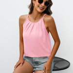 Zeagoo Womens Halter Neck Tank Tops Sleeveless Pleated Tops