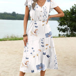 Nadorine Women's Casual Dress Flutter Button Down Tiered Flowy Dress