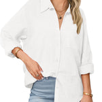 Nadorine Linen Button Down Shirts  Long Sleeve Cotton Gauze Tops