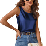 Nadorine Satin Top Women's Elegant Silk Top Basic Blouse (DE Only)