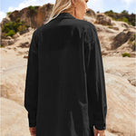 Women Two Piece Outfits Lounge Sets Cotton Long Sleeve Shirts and High Waisted Mini Shorts With Pockets - Nadorine (Us Only)