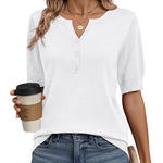 Nadorine Casual V Neck Short Sleeve Knit Sweater (US Only)