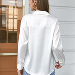 Nadorine Women's Satin Blouse V-Neck Causal Satin Blouses (DE Only)