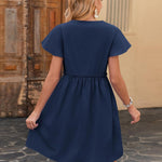 Nadorine Button Down Flutter Sleeve Cotton Linen Dress with Pockets