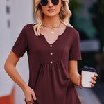 Nadorine Tunic Tops V Neck Loose Fit Short Sleeve Shirt (DE Only)