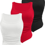 Nadorine Ribbed Tank Tops 3 Pack Scoop Neck Ruched Shirts
