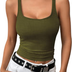 Nadorine 2 Packs Womens Ribbed Tank Tops Square Neck Tops