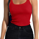 Nadorine 2 Packs Womens Ribbed Tank Tops Square Neck Tops