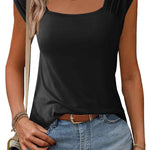 Nadorine Square Neck Casual Cap Sleeve Shirt