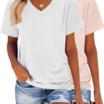 Nadorine 2 Pack Short Sleeve Shirts Casual Soft V Neck Basic Tee