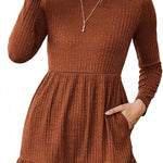 Nadorine Women's Autumn Dress Long Sleeve Round Neck Knitted Dress