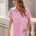 Nadorine Women's Cotton Button Down Shirts Short Sleeve Casual Shirts