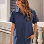 Nadorine Women's Cotton Button Down Shirts Short Sleeve Casual Shirts
