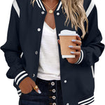 Nadorine Women's Bomber Jacket Casual Striped Button Down Coat