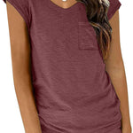 Zeagoo Women's V-Neck Short Sleeve T-Shirt with Pocket Top (DE Only)
