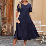 Nadorine Midi Floral Flutter Short Sleeve Casual Dresses with Pockets