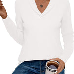 Nadorine Sweaters for Women Long Sleeve Shirts V Neck Knit Pullover