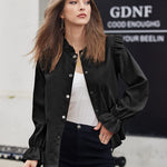 Women Corduroy Shirts Long Sleeve Button Down Shacket Jacket Ruffle Blouses Top S-XXL - Nadorine (Us Only)