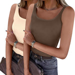 Nadorine 2 Packs Womens Ribbed Tank Tops Square Neck Tops