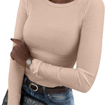 Nadorine Damen Langarm T-Shirt Basic Slim Fit Tops (DE Only)