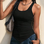 Nadorine Ribbed Tank Tops 3 Pack Scoop Neck Ruched Shirts