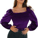 Womens Blouses Long Sleeve Crop Tops Square Neck Sexy Casual Slim Fitted Velvet Tops S-3XL - Nadorine (Us Only)