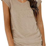 Zeagoo Women's V-Neck Short Sleeve T-Shirt with Pocket Top (DE Only)
