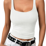 Nadorine 2 Packs Womens Ribbed Tank Tops Square Neck Tops