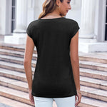 Zeagoo Womens Cap Sleeve V Neck T Shirts with Pocket