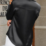Nadorine Women Satin Button Down Shirt Long Sleeve Tops