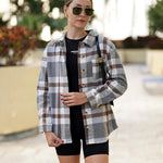 Nadorine Women Flannel Shacket Jacket Plaid Button Down Shirt