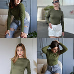 Nadorine Women's Basic T-Shirt Long Sleeve Y2K Crop Tops (DE Only)
