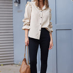 Women Corduroy Shirts Long Sleeve Button Down Shacket Jacket Ruffle Blouses Top S-XXL - Nadorine (Us Only)