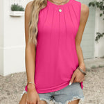 Nadorine Summer Tank Top for Women Pleated High Neck Tops