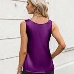 Nadorine Silk Satin Tank Tops Scoop Neck Sleeveless Tops