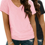 Nadorine Women Casual Soft V Neck Basic Tee Tops