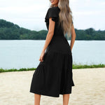Nadorine Women's Casual Dress Flutter Button Down Tiered Flowy Dress